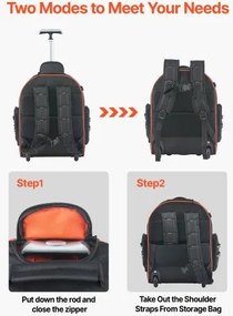 VEVOR Rolling Tool Backpack 45 Pockets Heavy Duty Roller Tool Bag on Wheels