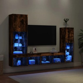 vidaXL Έπιπλα Τοίχου Τηλεόρασης 4 τεμ LED Καπνιστή Δρυς από Επεξ. Ξύλο