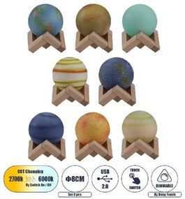 Σετ 8τμχ Επιτραπέζια Φωτιστικά Led Moon 8cm 79609 Globostar-79609-Πολύχρωμο 79609