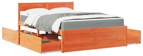 Κρεβάτι με Συρτάρια+Στρώμα Καφέ 120x200 εκ. Μασίφ Ξύλο Πεύκου