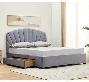 ARIEL Κρεβάτι Διπλό για Στρώμα 160x200cm, με Συρτάρι, Velure Απόχρωση Γκρι 170x218x115cm
