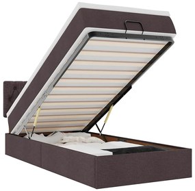 vidaXL Οθωμανικό κρεβάτι με στρώμα & LEDs Σκούρο καφέ 100x200cm Ύφασμα