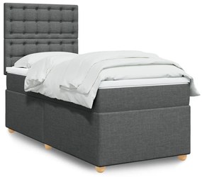 vidaXL Κρεβάτι Boxspring με Στρώμα Σκούρο Γκρι 90x190 εκ. Υφασμάτινο