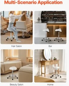 VEVOR Saddle Stool Swivel Stool with Wheels PU Leather Height Adjustable White