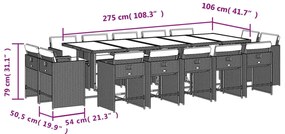 vidaXL Σετ Τραπεζαρίας Κήπου 15 τεμ. Γκρι Συνθετικό Ρατάν με Μαξιλάρια