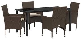 vidaXL Σέτ φαγητού για κήπο με μαξιλάρι 5 pcs Καφέ Πολυ ράταν