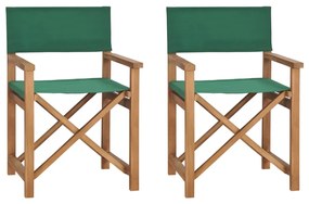 Καρέκλες Σκηνοθέτη Πτυσσόμενες 2 τεμ. Πράσινες Μασίφ Ξύλο Teak