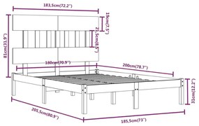 Πλαίσιο Κρεβατιού Μαύρο 180 x 200 εκ Ξύλο Πεύκου Super King - Μαύρο