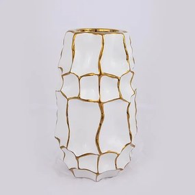 ΒΑΖΟ ΚΕΡΑΜΙΚΟ ΛΕΥΚΟ - ΧΡΥΣΟ 14.5x14.5x25cm
