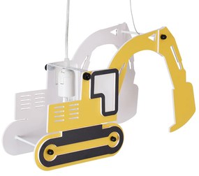 GloboStar® EXCAVATOR 61579 Μοντέρνο Παιδικό Κρεμαστό Φωτιστικό Οροφής Μονόφωτο 1 x E27 Κίτρινο PVC Φιγούρα Εκσκαφέας-Φαγάνα Μ45 x Π15.5 x Υ27cm