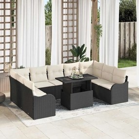 vidaXL Σετ Καναπέ Κήπου με μαξιλάρι 10 pcs Μαύρο Πολυ ράταν