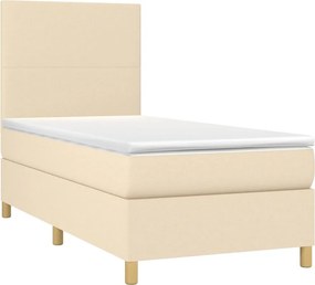 vidaXL Κρεβάτι Boxspring με Στρώμα &amp; LED Κρεμ 100x200 εκ. Υφασμάτινο