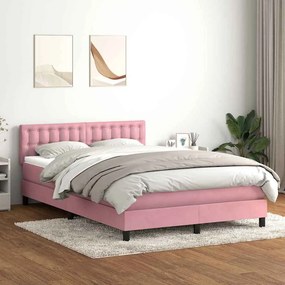 vidaXL Κρεβάτι Boxspring με Στρώμα &amp; LED ροζ 140x220 cm Βελούδινο