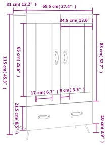 Ντουλάπα Λευκή 69,5 x 31 x 115 εκ. από Επεξεργασμένο Ξύλο - Λευκό