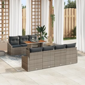 vidaXL Σετ 8 Τεμαχίων Τραπεζαρίας Κήπου με Μαξιλάρια Γκρι Πολυ Ρατάν Ακακίας