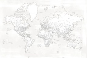 Χάρτης Almost white detailed world map, Blursbyai