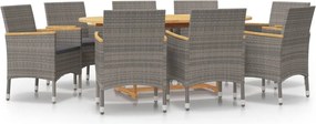 vidaXL Σετ Τραπεζαρίας Κήπου 9 Τεμαχίων Γκρι με Μαξιλάρια