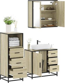 vidaXL Σετ Επίπλων Μπάνιου 3 Τεμαχίων Sonoma Δρυς Επεξεργασμένο Ξύλο