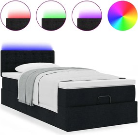 vidaXL Οθωμανικό κρεβάτι με στρώμα &amp; LEDs Μαύρο 100x200 cm Ύφασμα