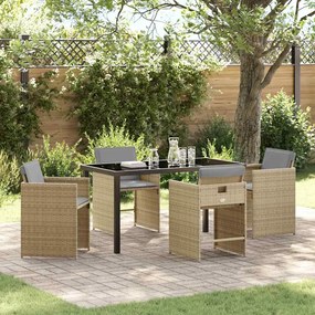 vidaXL Σέτ φαγητού για κήπο με μαξιλάρι 5 pcs Μπεζ Πολυ ράταν