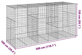 Συρματοκιβώτιο με Κάλυμμα 300x100x150εκ από Γαλβανισμένο Χάλυβα - Ασήμι