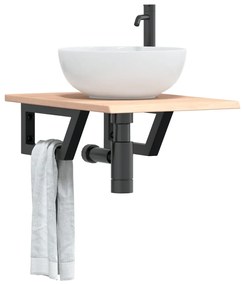 Ράφι Νιπτήρα Τοίχου από Ατσάλι / Μασίφ Ξύλο Δρυός