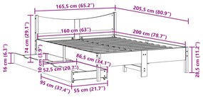 Πλαίσιο Κρεβατιού με Συρτάρια Λευκό 160x200εκ Μασίφ Ξύλο Πεύκου - Λευκό