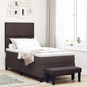 vidaXL Κρεβάτι Box Spring με Στρώμα & Πάγκο Σκούρο Καφέ 90x200 εκ. Ύφασμα