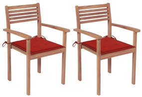 3062268 vidaXL Καρέκλες Κήπου 2 τεμ. από Μασίφ Ξύλο Teak με Κόκκινα Μαξιλάρια Κόκκινο, 1 Τεμάχιο