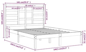 vidaXL Πλαίσιο Κρεβατιού 135 x 190 εκ. από Μασίφ Ξύλο Double