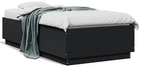 Πλαίσιο Κρεβατιού με LED Μαύρο 90x190 εκ. Επεξ. Ξύλο - Μαύρο
