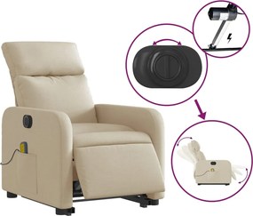 vidaXL Πολυθρόνα Μασάζ Ηλεκ. Ανακλινόμενη με Ανύψωση Κρεμ Υφασμάτινη