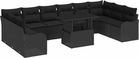 vidaXL Σετ Καναπέ Κήπου με μαξιλάρι 11 pcs Μαύρο Πολυ Ρατάν