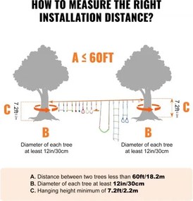 VEVOR 2x60 ft Ninja Warrior Obstacle Course Kids Outdoor Slackline 14 Obstacles