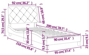 Πλαίσιο Κρεβατιού με Κεφαλάρι Σκ. Γκρι 90x200 εκ. Βελούδινο - Γκρι