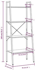 Ραφιέρα 4 Επιπέδων Ανοιχτό Καφέ &amp; Μαύρο 56 x 35 x 140 εκ. - Καφέ