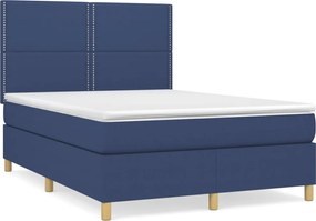 vidaXL Κρεβάτι Boxspring με Στρώμα Μπλε 140x190 εκ. Υφασμάτινο
