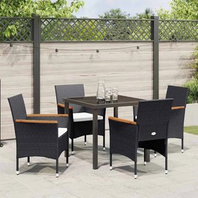 vidaXL Σέτ φαγητού για κήπο με μαξιλάρι 5 pcs Μαύρο Πολυ ράταν
