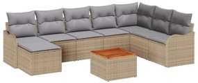 vidaXL Σετ Καναπέ Κήπου 9 pcs Μπεζ Πολυ ράταν