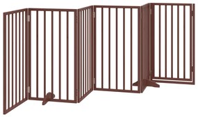 vidaXL Πόρτα Σκύλου με Πόρτα, Πτυσσόμενη, Καφέ, 6 Πάνελ, Ξύλο Λεύκας 300 εκ.