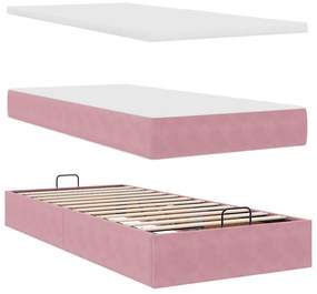 Οθωμανικό κρεβάτι με στρώματα &amp; LEDs Ροζ 90x190cm Velvet 3314437