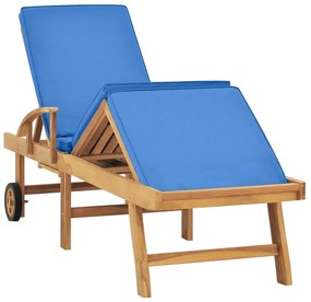 vidaXL Ξαπλώστρα Μπλε από Μασίφ Ξύλο Teak με Μαξιλάρι