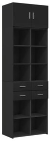 vidaXL Ραφιέρα με Ντουλάπια Μαύρο 70 x 42,5 x 225 εκ. από Επεξ. Ξύλο
