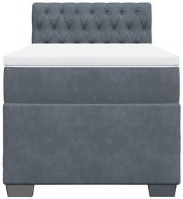 vidaXL Κρεβάτι Boxspring με Στρώμα Σκούρο Γκρι Single Βελούδινο