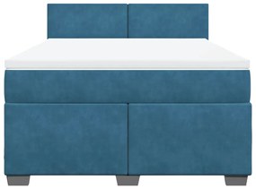 vidaXL Κρεβάτι Boxspring με Στρώμα Σκούρο Μπλε 140x190 εκ. Βελούδινο