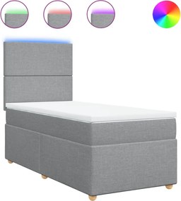 vidaXL Κρεβάτι Boxspring με Στρώμα Ανοιχτό Γκρι 90x200 εκ. Υφασμάτινο