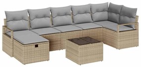 vidaXL Σετ Καναπέ Κήπου με μαξιλάρι 8 pcs Μπεζ Πολυ ράταν