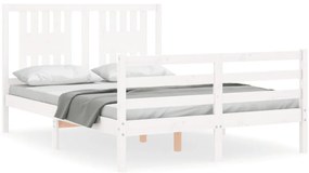 vidaXL Πλαίσιο Κρεβατιού με Κεφαλάρι Λευκό 140x200 εκ. Μασίφ Ξύλο