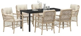 vidaXL Σέτ φαγητού για κήπο με μαξιλάρι 7 pcs Μπεζ Πολυ ράταν
