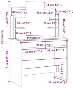 Μπουντουάρ με Καθρέφτη Μαύρο 96 x 39 x 142 εκ. - Μαύρο